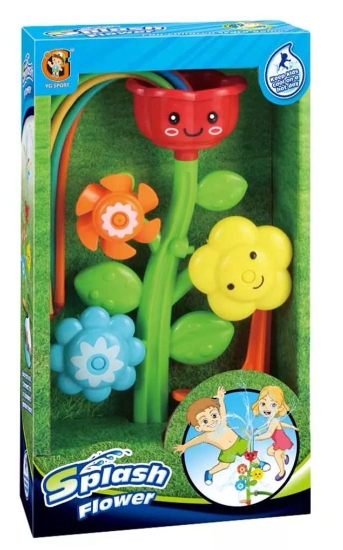 Colorful Flower Water Sprinkler for Kids Outdoor/Toy w Tubes & Rubber Attachment