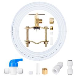 Ice Maker Water Line Kit - Food Grade Refrigerator/Fridge Water Line Kit,25FT 1/4In O.D.Water Line with Self Piercing Valve and Quick Fittings, for Ad