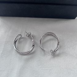  Sterling Silver 925 Crossover Cable Hoop Earrings 