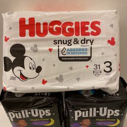 Huggies Snug & Dry and Pull Ups Night Time Diapers Bundle Set