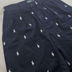 Polo Ralph Lauren Tyler Shorts Men's 31 Navy Blue White Pony All Over Cotton