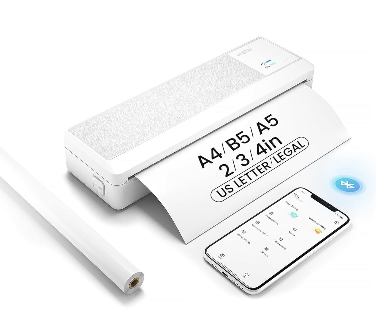 Portable Printers Wireless for Travel, A4 Portable Thermal Printer, Mobile Inkless Printer Compatible with Phone & Laptop, Supports 8.5 x 1