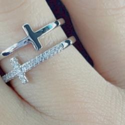 925 Sterling Silver Double Cross Ring 