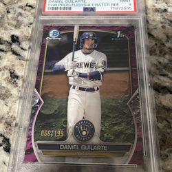 2023 Bowman Chrome Prospects #BCP21 Daniel Guilarte Fuchsia Lunar Refractor PSA 9 Mint /199