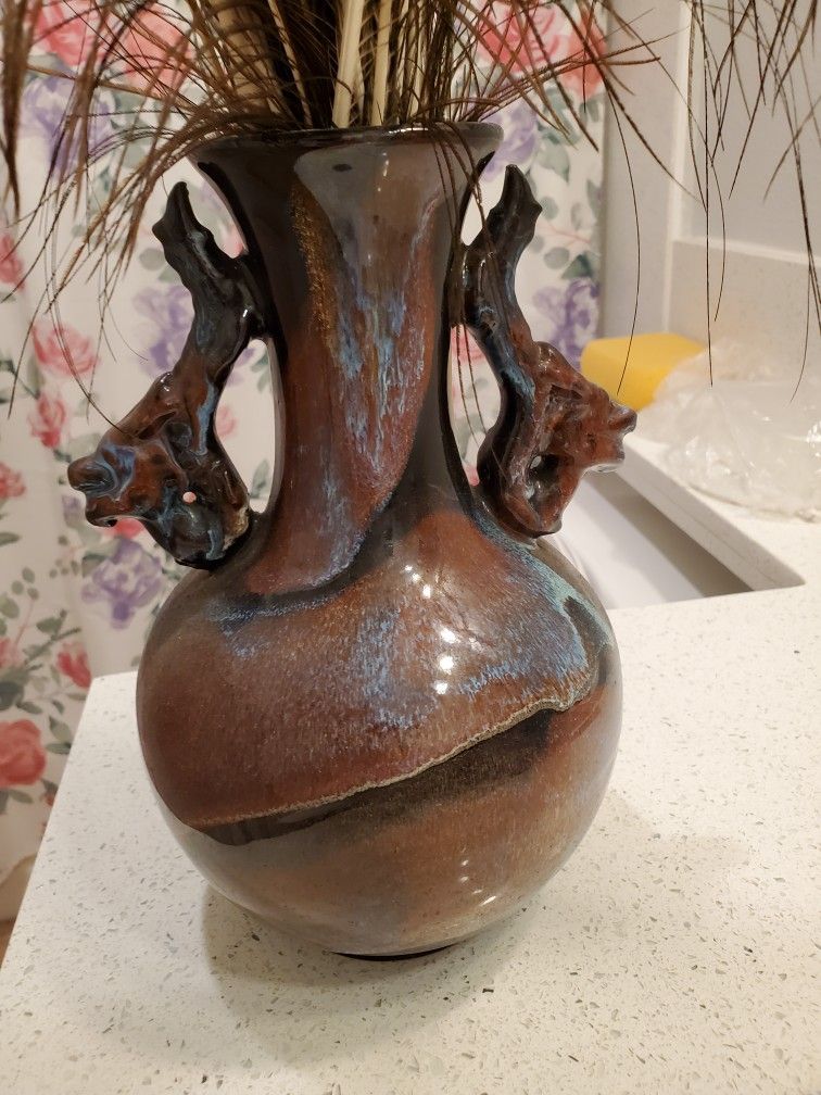 Flower Vase with Peacock Feather