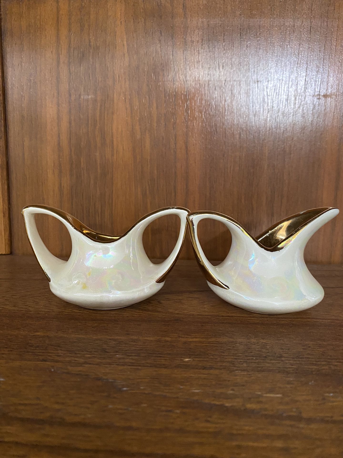 Vintage Pearl China Co. iridescent 22K Gold Trim Mini Cream & Sugar Set