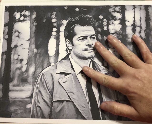 SUPERNATURAL CASTIEL B&W ART PRINT