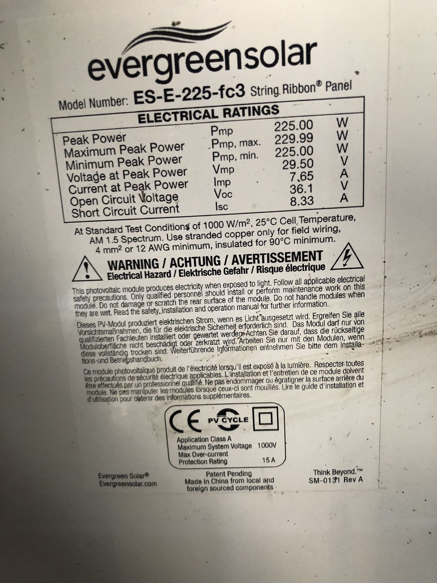 EVERGREEN 225 Watt Solar (panels )Modules