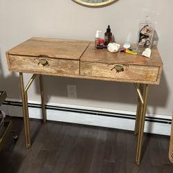 Lily 2 Drawer Vanity with Mirror Natural/Brass - Safavieh