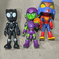 Marvel Spidey & Friends Spiderman w/ helmet & Black Panther & Green Goblin