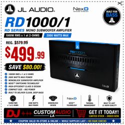 JL Audio RD1000/1 1000 RMS 2000 Watts Max RD Series Mono Subwoofer Amplifier System 🚨 Payment Options Available 🚨