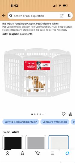 IRIS USA 8-Panel Dog Playpen, Pet Enclosure, White Pet Containment, Custom Pen Configuration, Multi-Shape Setup, Flexible Boundary, Stable Non-Tip Bas