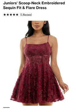 Juniors' Scoop-Neck Embroidered Sequin Fit & Flare Dress