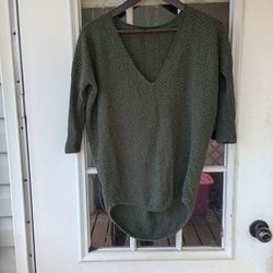 Express Womens Sweater XS Green Knit V Neck 3/4 Sleeve Pullover