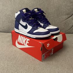 Youth Nike Dunk High GS in White Midnight Navy