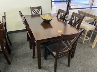 Dark Wood Dining Table with 6 Chairs