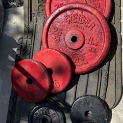 Vintage 150 Lbs  Weight Plates  Plus  Bar 25lb Weider Plus