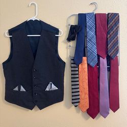 Men’s Dress Bundle Vest + 9 Neck Ties & Bow Tie 2-Pocket Square Formal Lot