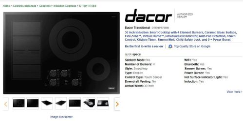 Dacor - 30" Electric Induction Cooktop NIB - Black Glass  Model: DTI30P876BB MSRP 2999