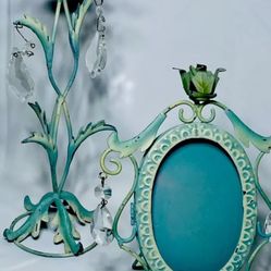  Victorian Style Metal Photo Frame And Matching Candle Stick