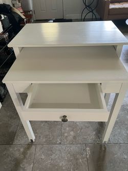 white wood desk