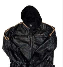 affliction hooded apache motorcycle leather jacket sz m