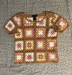 Girl’s Brown Crochet Patchwork Top