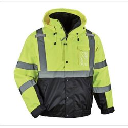 Ergodyne Men's Medium Lime High Visibility Reflective Bomber Jacket with Zip-Out Black Fleece