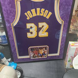 Los Angeles Lakers Magic Johnson Autographed Framed Jersey