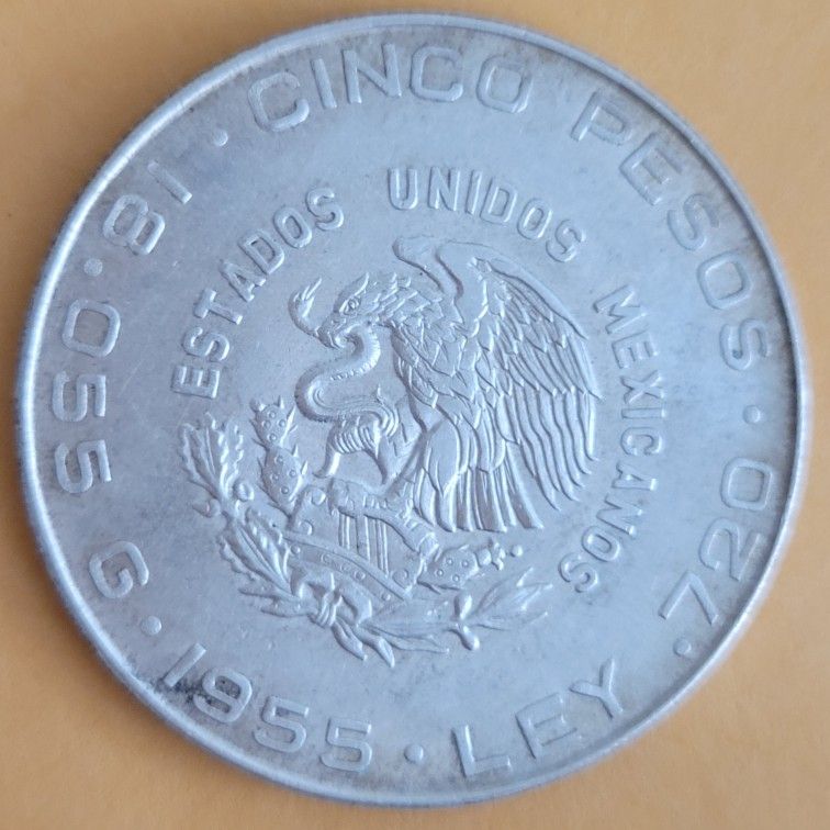🇲🇽1955 Mexico Large Silver  Coin  Independence Hero Hidalgo