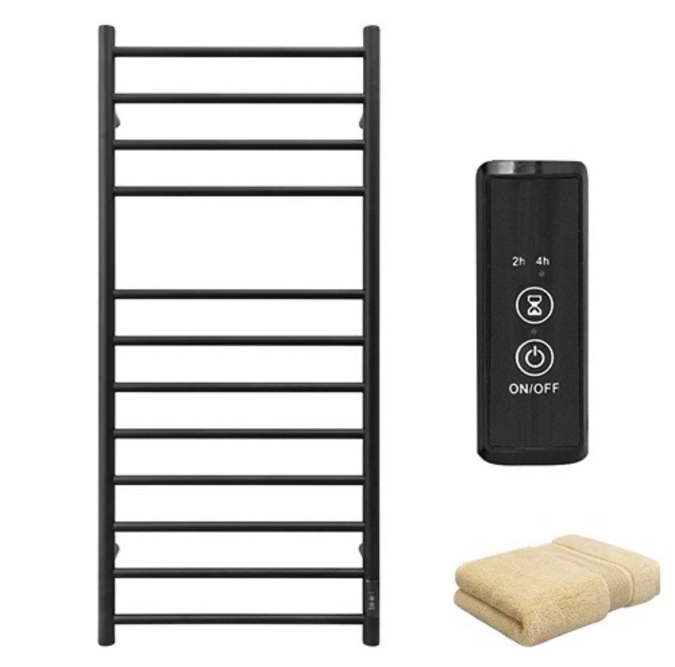 KEG Towel Warmer Wall Mounted with Built-in Timer 12 Bars Electric Stainless Steel Heated Towel Racks for Bathroom, Hot Plug-in Bath Towel Heater Matt