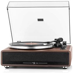 1 by ONE High Fidelity Belt Drive Turntable with Built-in Speakers, Vinyl Record Player with Magnetic Cartridge, Bluetooth Playback and Aux-in Functio