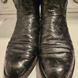 Mens Black Justin Full-Quill Ostrich Ropers