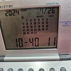 Satin Silver-tone Finish World Time Alarm Clock and Calculator