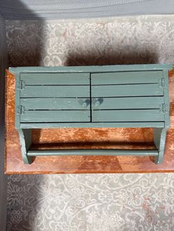 Vintage Handmade Wood Wall Cabinet Towel Bar Primitive Folk Art Country