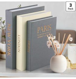 Faux Book Storage Box Set (Set of 3) – Decorative Faux Books with Hidden Storage for Coffee Table Decor, Bookshelf or Mantle – Linen Decorative Book B