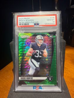 Panini 2024 Prizm Brock Bowers #315 Neon Green Pulsar RC PSA 10