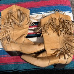 Fringed Leather Cowboy Boots