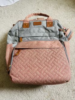 large diaper bag backpack，baby bag with changing station for Boys Girls，Multifunctional Diaper Bag，Mommy Bag With USB Charging Port（Pink Grey）