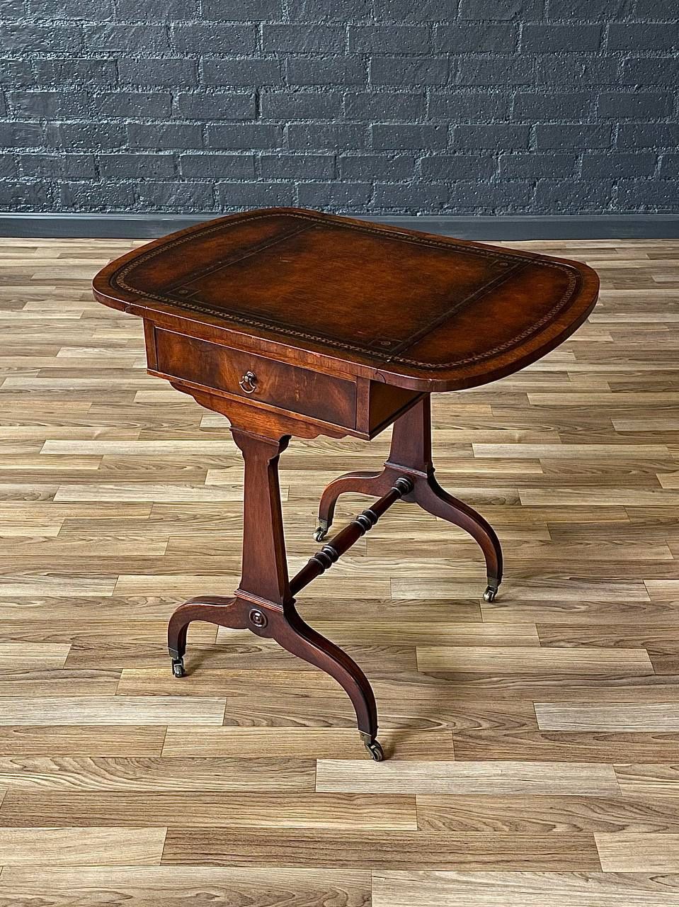 Traditional Duncan-Phyfe Drop-Leaf End Table with Tooled Leather Top, c.1930’s
- Delivery Available