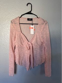 LACE FLORAL KNOTTED LONG SLEEVE TOP CURVE & PLUS CIDER LACE TOP PINK PLACE NEW WITH TAGS