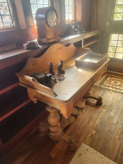 Antique Wood Writing Desk with Gallery Rail