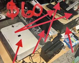 Computer, printer , monitor , keyboards and a laptop stand