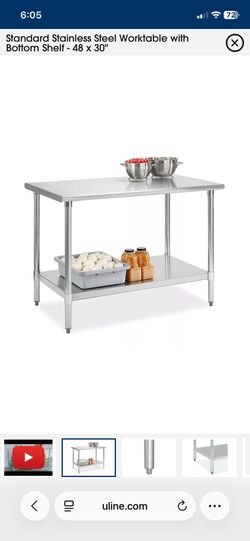 Standard Stainless Steel Worktable with Bottom Shelf - 48 x 30"