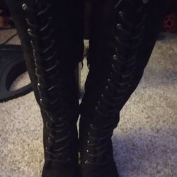 Women's Black Suede Lace Boots