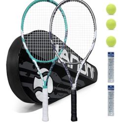 Tennis Rackets for Adults, Pre-Strung 27 Inch Tennis Racquets-2 Player Tennis Racket Set with 3 Balls,2 Grips, 2 Vibration Dampers