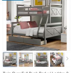 Twin Over Double Gray Bunkbed W/Drawers