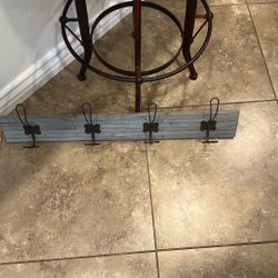 Wooden Wall Plaque With Iron Hooks