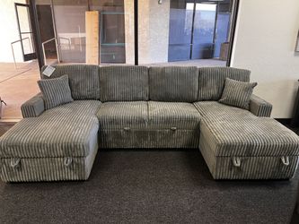 Grey Double Chaise Sectional Sofa Bed With Storage Chaise 