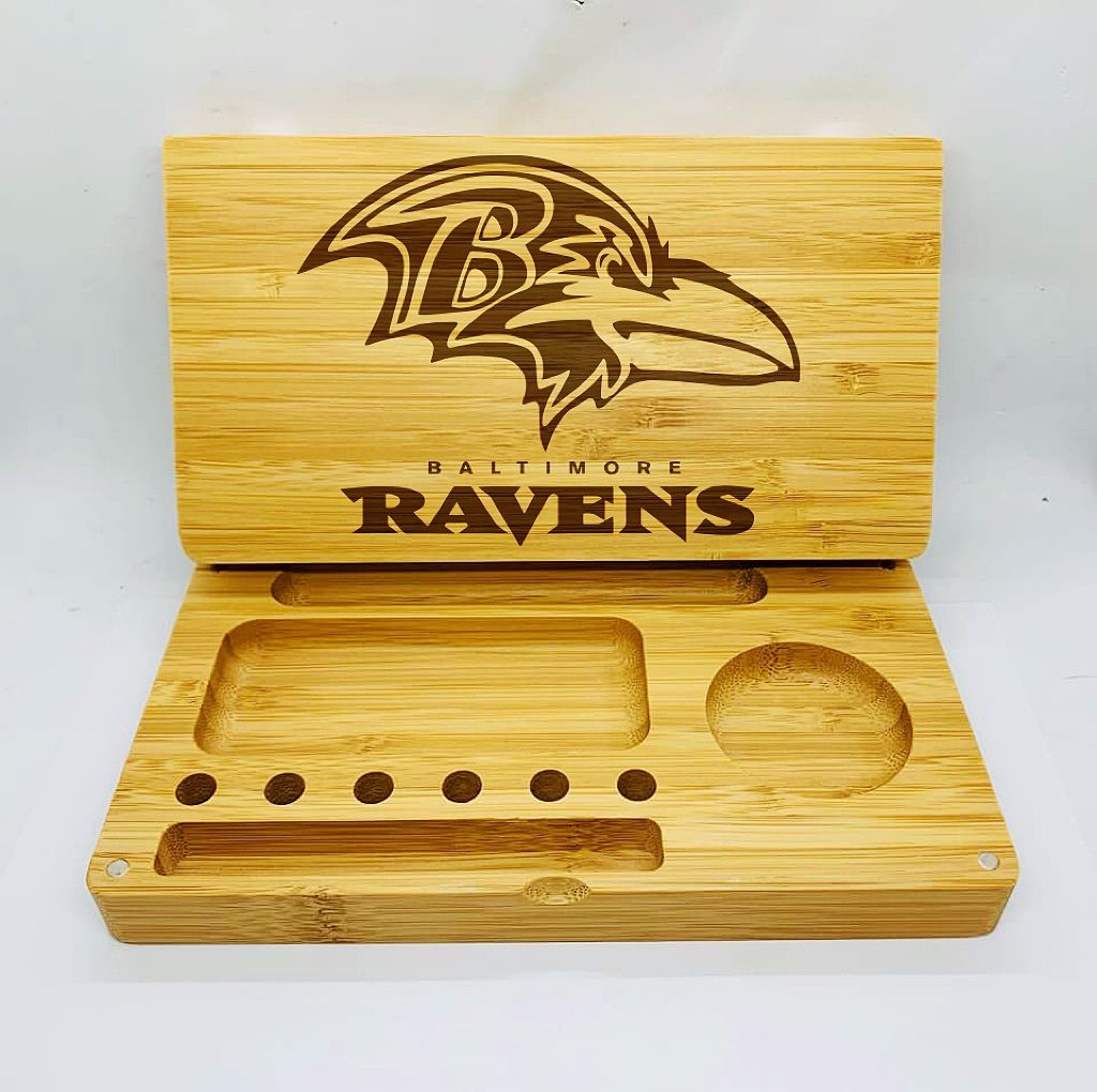 Ravens laser engraved magnet back flip style rolling tray